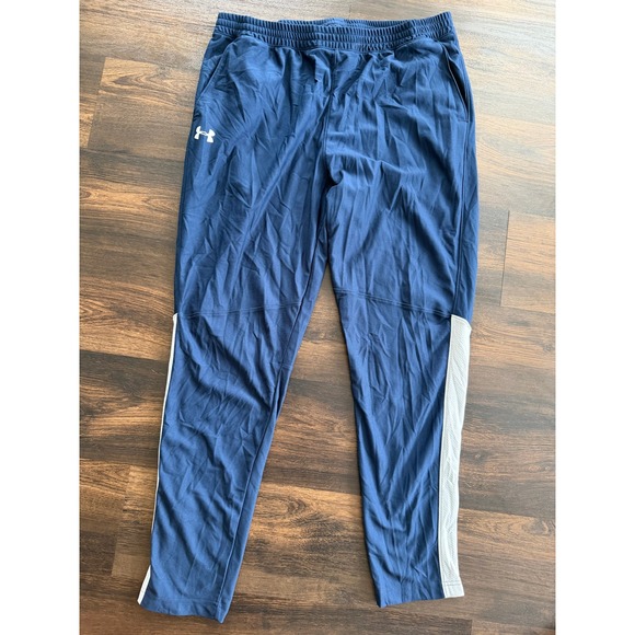 Under Armour Other - Under Armour Track Pants Mens XXL Fitted Navy Blue White Side Stripe Excellent